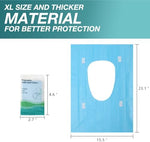 Individually wrapped travel hygiene mats displayed in a fifty pack product packaging.