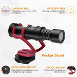 Comica CVM-VM10II microphone attached to a DSLR camera