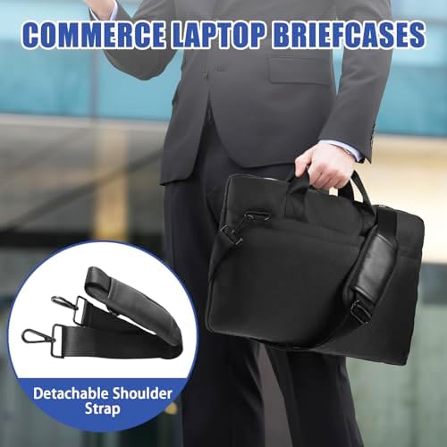 WUHBJJXY large laptop bag showing the adjustable cross body shoulder strap and reinforced nylon carrying handle.