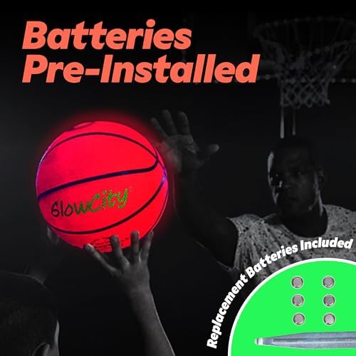 GlowCity basketball being used on an outdoor court at night