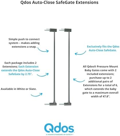 Qdos baby safety gate extension kit showing the push to connect installation system.