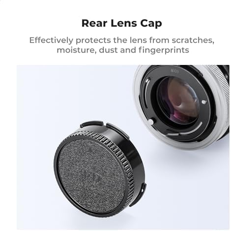 Close up look at the bayonet mount side of the K&F Concept camera body cover and rear lens cap