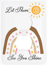 Close up look of white metal inspirational girl nursery electrical wall plate with screws