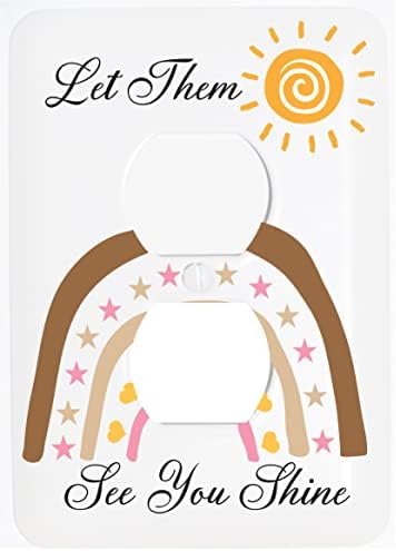 Close up look of white metal inspirational girl nursery electrical wall plate with screws