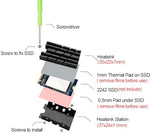 JOYJOM solid state drive hardware cooler kit with black screws and screwdriver.