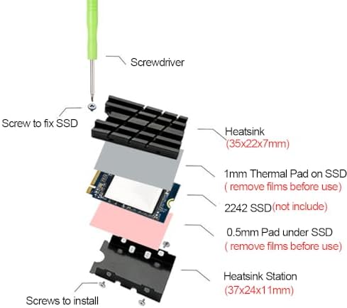 JOYJOM solid state drive hardware cooler kit with black screws and screwdriver.