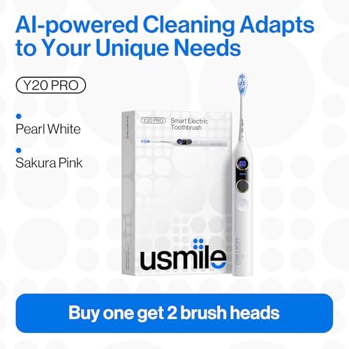 Usmile rechargeable toothbrush next to a smartphone displaying the real-time three-dimensional oral map application.