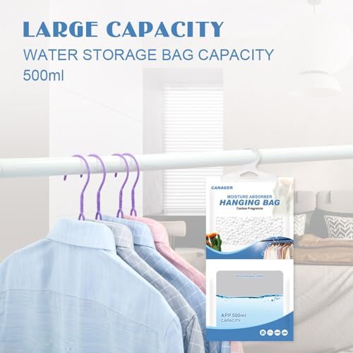 Hanging moisture absorber bag installed in a bedroom closet.