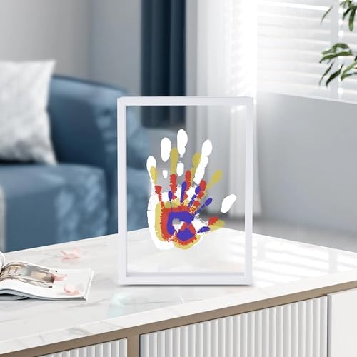 DIY craft keepsake frame kit containing non toxic paints brush marker and clear acrylic sheets for family handprinting project.