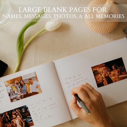 Open Zicoto wedding guestbook on a table with pen