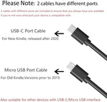 WISEVER Kindle Fire tablet power adapter with both 6.6 feet Type C and Micro USB cables displayed side by side.