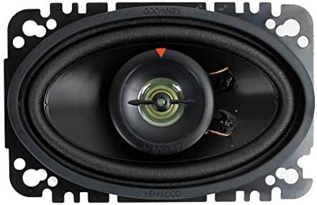 Kenwood factory replacement car speakers laid out with included mounting screws and connection wires.