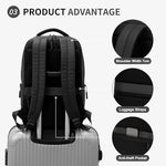SUIKIHUM flight approved daypack with luggage strap attached to a rolling suitcase handle