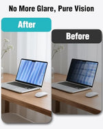 Side angle demonstrating ninety-eight percent color accuracy and clear vibrant display text with the matte filter applied