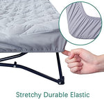 Close up look at the premium three layer quilted composition of the Biloban portable cot sheet.