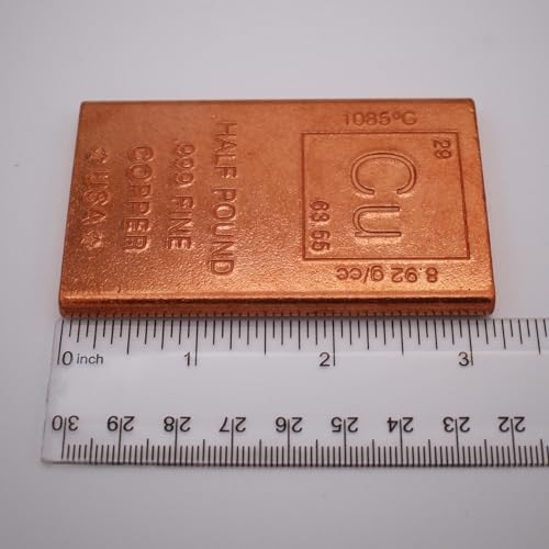 Side profile of heavy half pound copper bullion bar