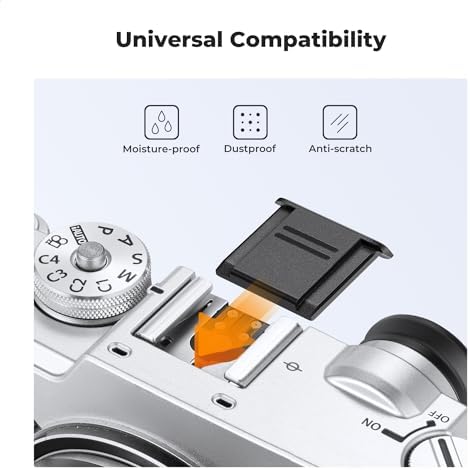 Hot shoe protector caps and microfiber cleaning cloth included in the photography maintenance kit.