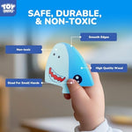 Close up of smooth rounded edges on TOY Life marine life wooden jigsaw shapes