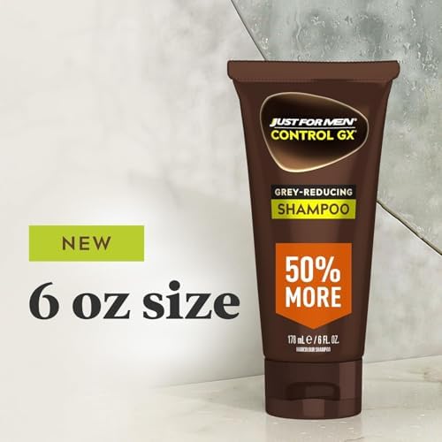 Just For Men gradual hair color shampoo bottle display revealing product details.