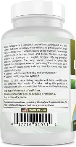 Authentic imported Best Naturals Tomato Extract Lycopene bottle showing supplement facts and dosage instructions