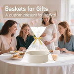 Small white woven cotton basket filled with nursery supplies and toiletries used as a diaper caddy