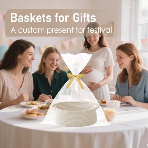 Small white woven cotton basket filled with nursery supplies and toiletries used as a diaper caddy