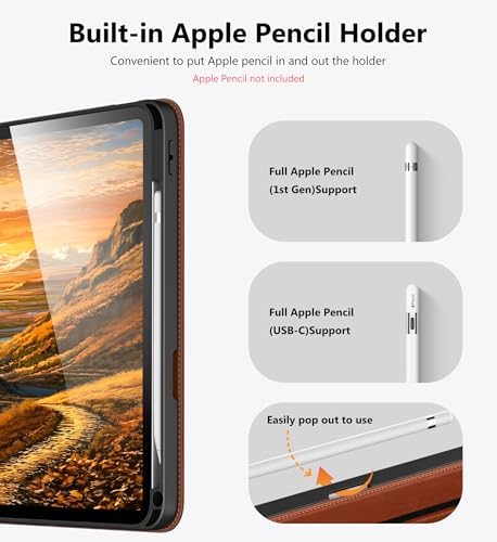 DTTO brown leather case for iPad 10th generation shown in horizontal landscape viewing mode