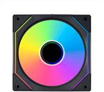 Rear view of the Lian Li addressable RGB desktop cooling unit displaying the clean cable management setup and sturdy frame structure.