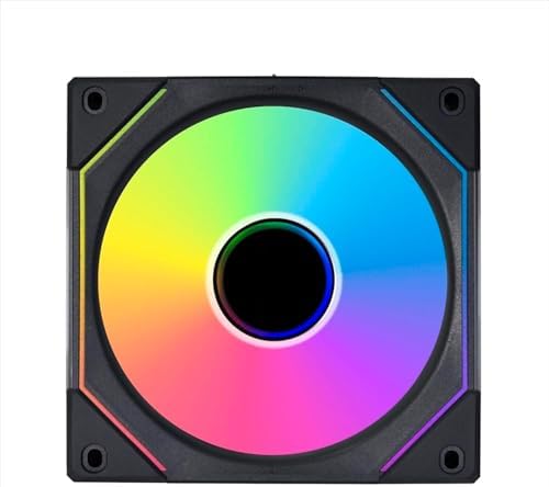 Rear view of the Lian Li addressable RGB desktop cooling unit displaying the clean cable management setup and sturdy frame structure.