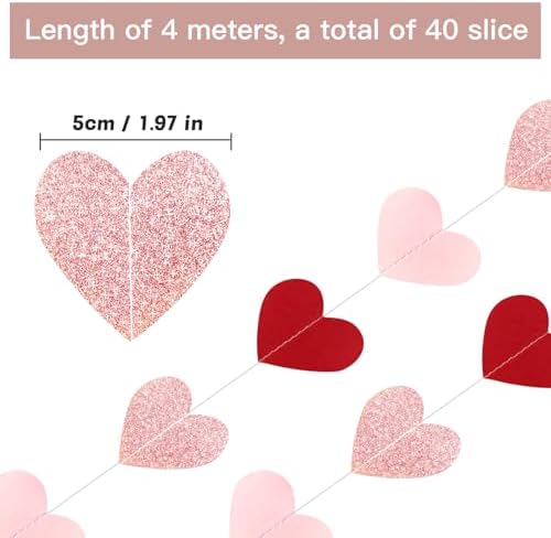 Pre sewn love heart garland banner draped across a wall backdrop