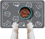 YCT Cat Food Mat with multiple cat heads logo