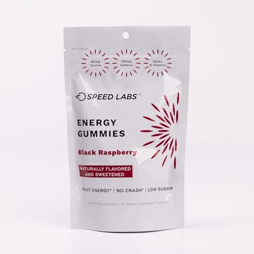 Speed Labs Caffeine Energy Gummies Black Raspberry Natural, 25mg Caffeine, Taurine, B-Vitamins per Piece, 30 Pieces, Vegan, Gluten Free, 1g Added Sugar - Image 8