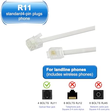 Seefeful white landline extension cord gold plated connectors minimizing static for clear voice communications