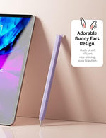Purple animal ear protective cover for digital stylus showing anti slip ergonomic grip