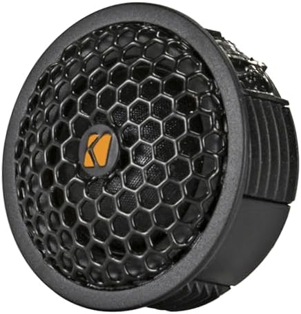 Kicker 0.75 inch car tweeters displayed with included in line crossovers and wiring.