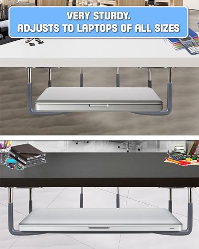 Skywin laptop mount installed beneath desk surface