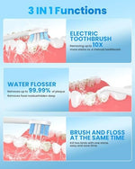 Close up of 3-in-1 oral irrigator brush head showing water spray feature.