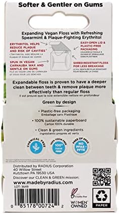 RADIUS vegan dental floss with coconut oil and erythritol ingredients list.
