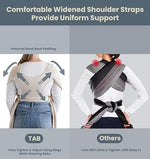 TAB PERFORMANCE luxury baby registry sling carrier showing premium leather tag detail