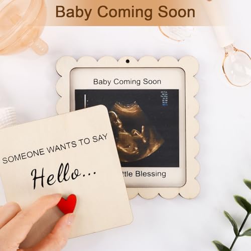 Woodamore wooden grandparent baby reveal gift set with integrated due date calendar panel.