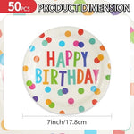 Close up of colorful polka dot pattern on Puevenyi party plates