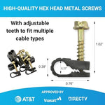 STEREN wire organizer clips showing compatibility with thick television and internet cords.