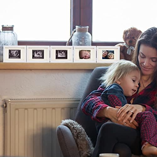 Biubee natural wood baby ultrasound frame showing the flexible hinge connected layout and rustic finish