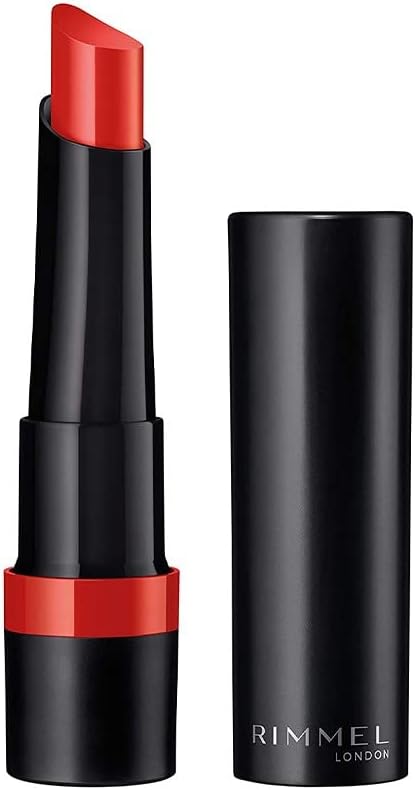 Rimmel London Lasting Finish Extreme Lipstick front view vibrant red shade tube