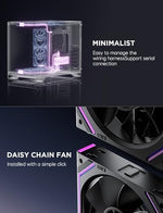 A triple pack configuration of AsiaHorse premium case fans illuminated in vibrant synchronized addressable RGB colors inside a modern PC build.