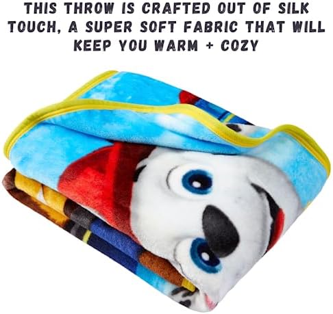 Close up view of the vibrant colors and plush texture of Franco Paw Patrol throw blanket