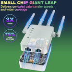 Techtex dual band WiFi repeater plugged into a wall outlet