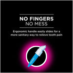 DenTek oral pain relief ergonomic handle and disposable applicator tips close up.