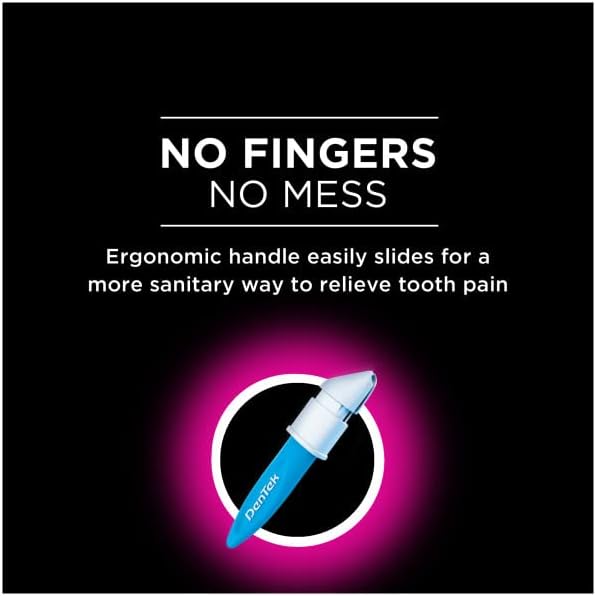 DenTek oral pain relief ergonomic handle and disposable applicator tips close up.