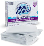 Eco friendly laundry detergent sheets Free and Clear formula showing forty dissolvable sheets pack